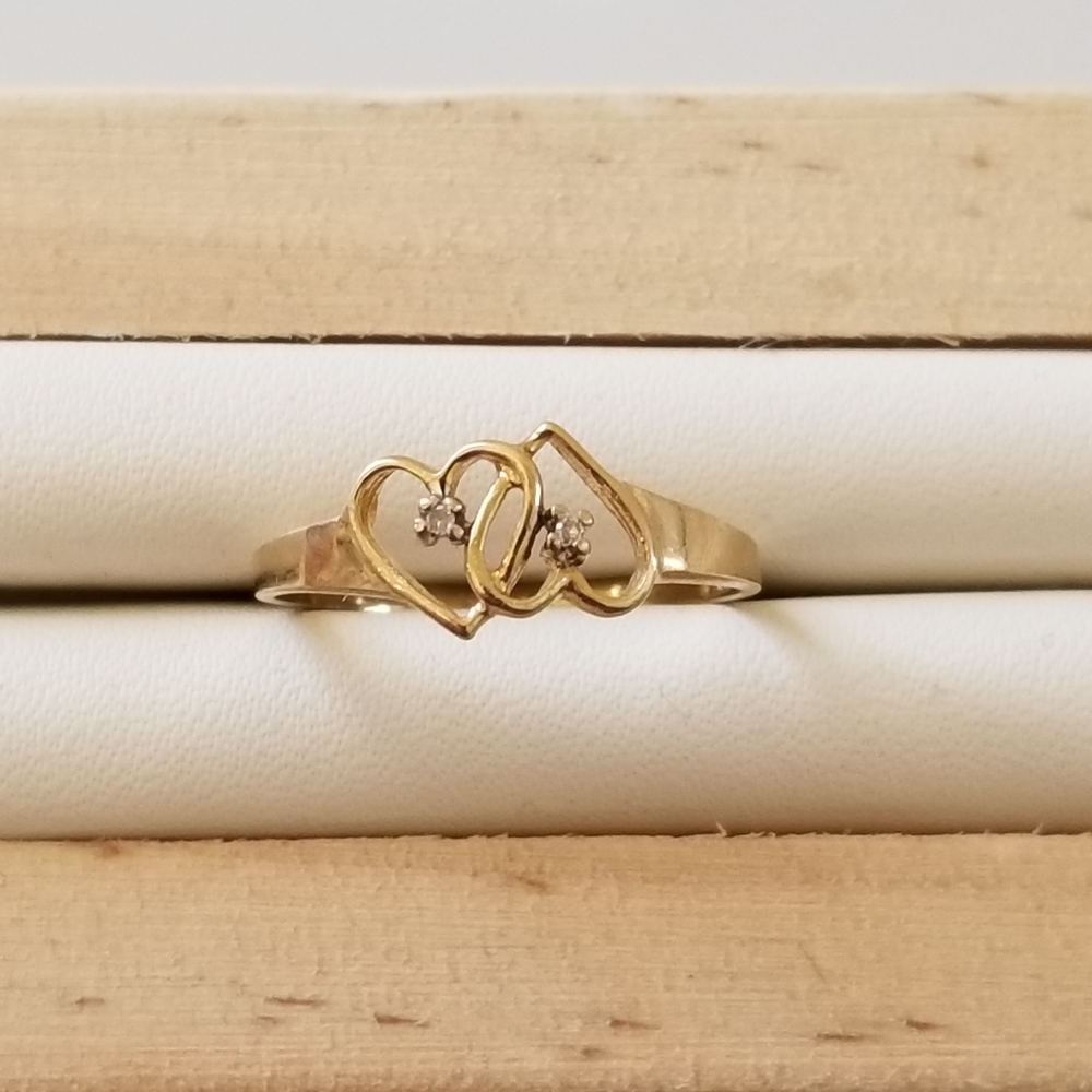 10K Gold Double Heart Ring - Picture 5 of 9